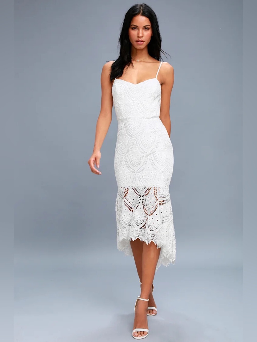 Lulus Pure Passion White Lace Bodycon Midi Dress Size Medium